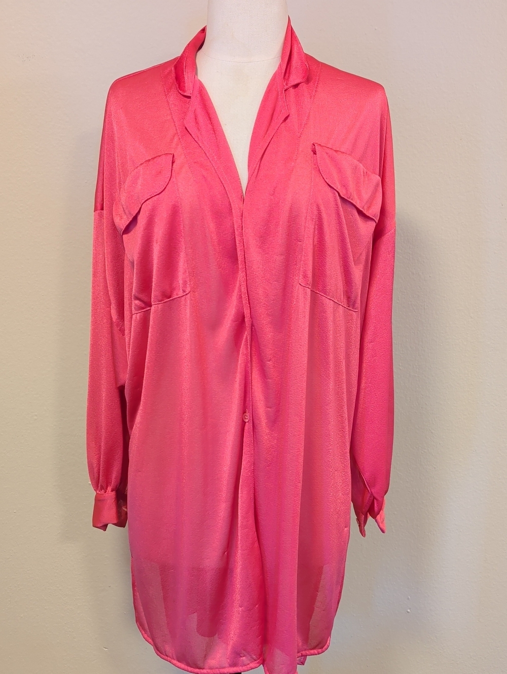 Longline V-Neck Tunic in Vibrant Pink